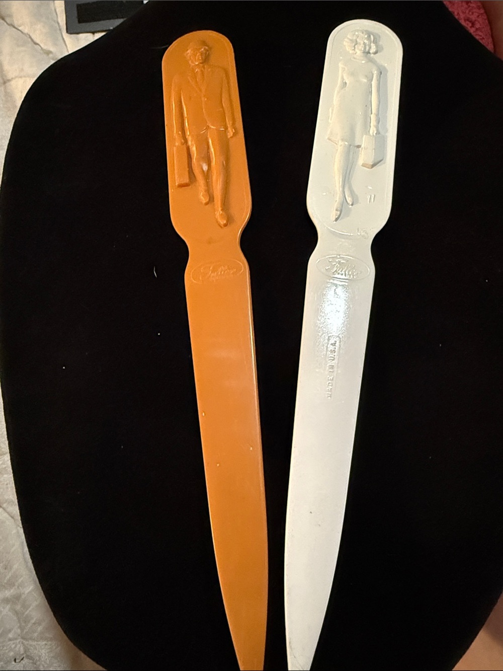 Vintage Fuller Brush Plastic set of 2 Letter Openers 8” double sided